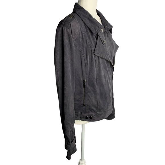BNCI Blanc Noir Faux Suede Moto Jacket L Grey Asymmetrical Zipper Pockets Lined - Picture 5 of 6